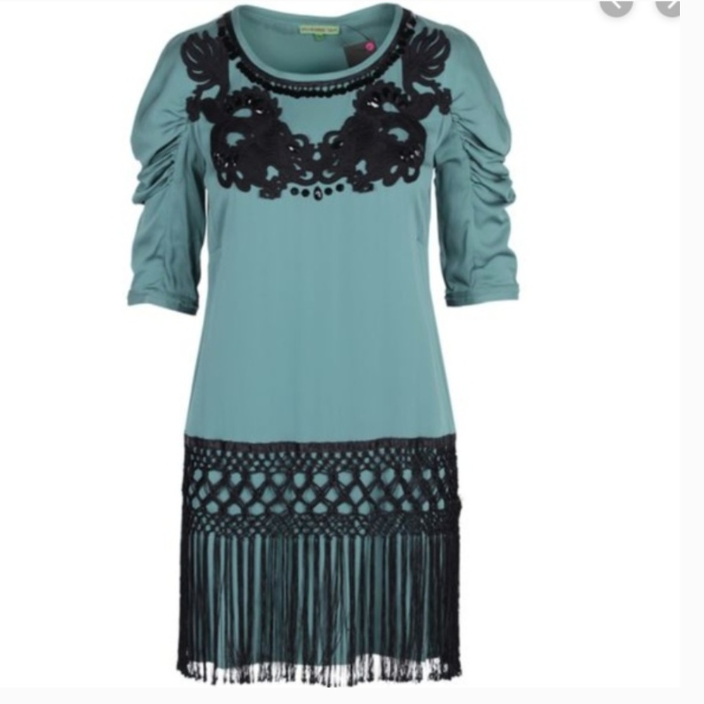 VIVIENNE TAM Silk Black Green Cocktail Dress NWOT